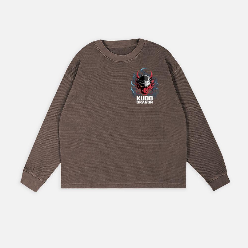 Kudo Dragon Red Masked Warrior with Flames Illustration Sweatshirt - Image 3