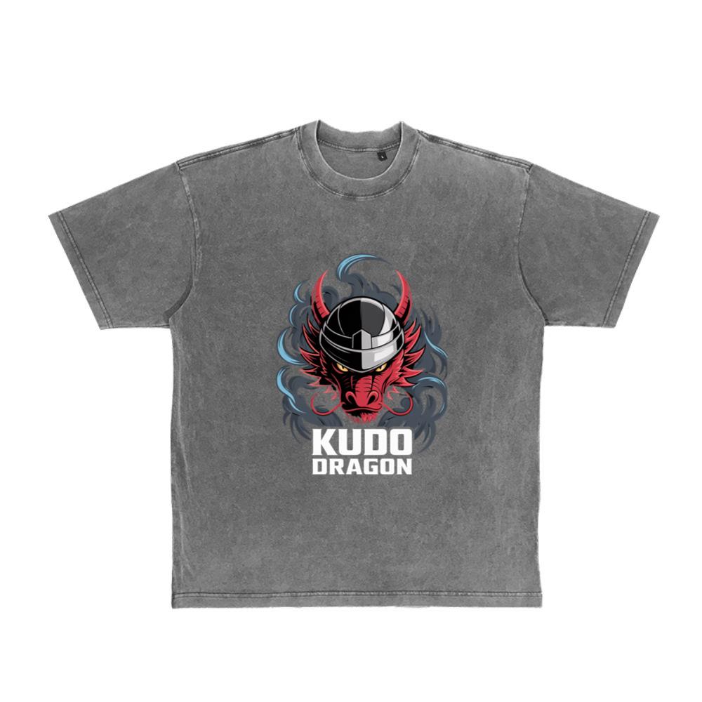 Kudo Dragon Red Masked Warrior with Flames Illustration T-Shirt