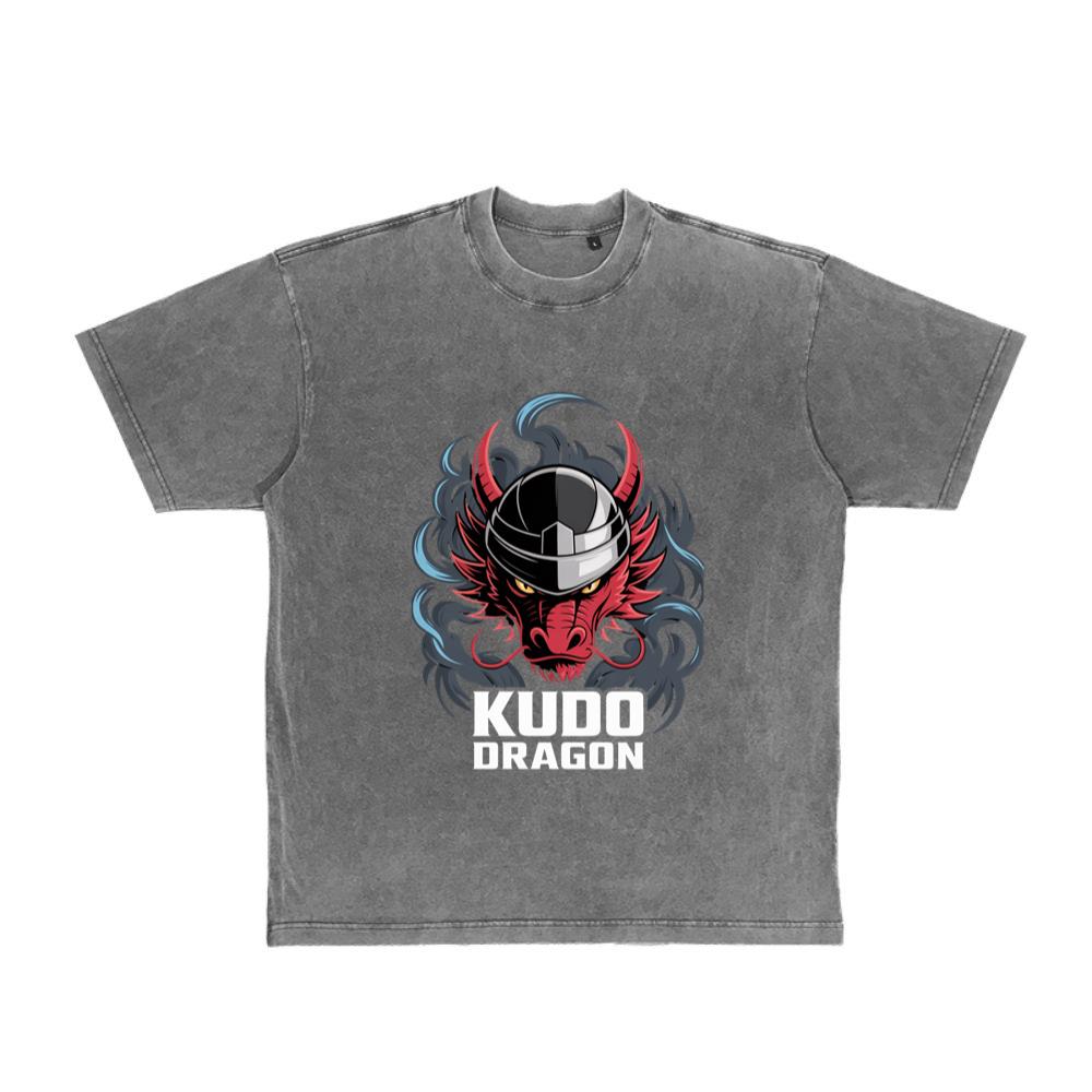 Kudo Dragon Red Masked Warrior with Flames Illustration T-Shirt