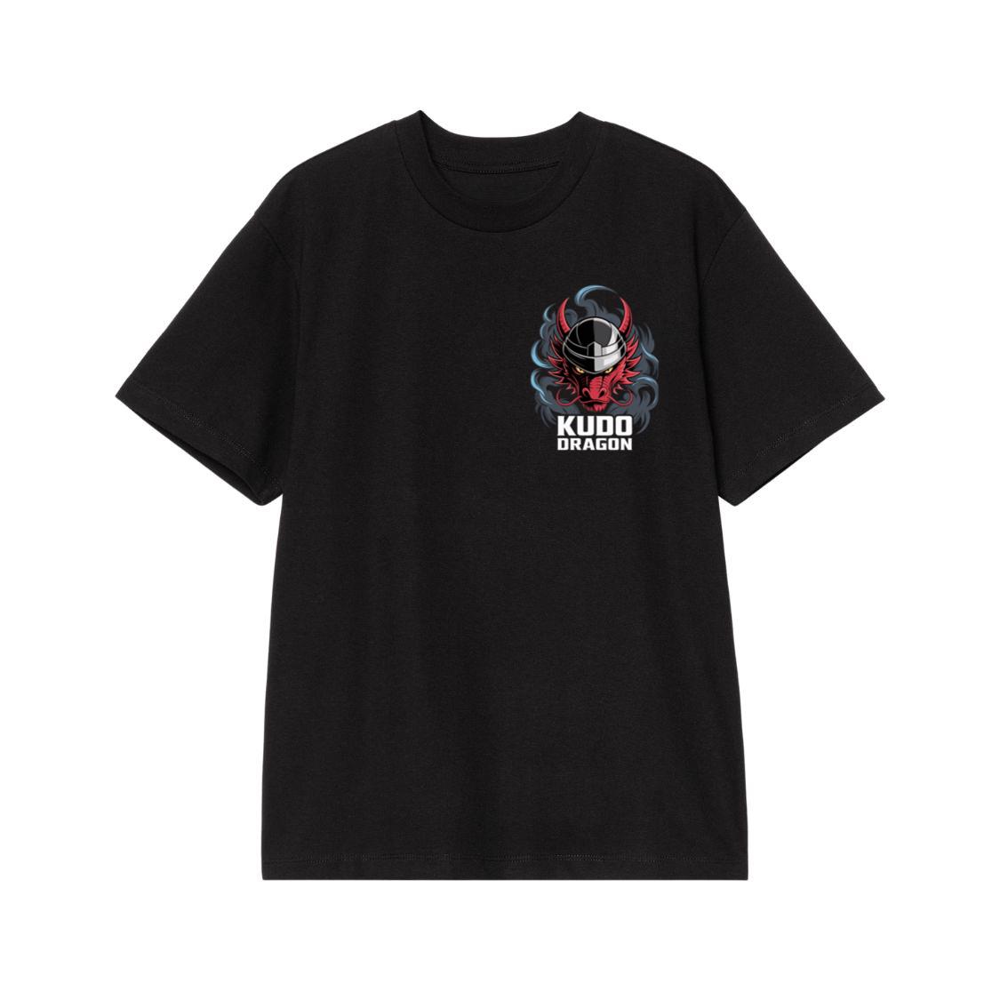 Kudo Dragon Red Masked Warrior with Flames Illustration T-Shirt