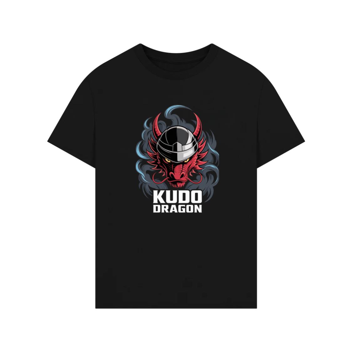 Kudo Dragon Red Masked Warrior with Flames Illustration T-Shirt