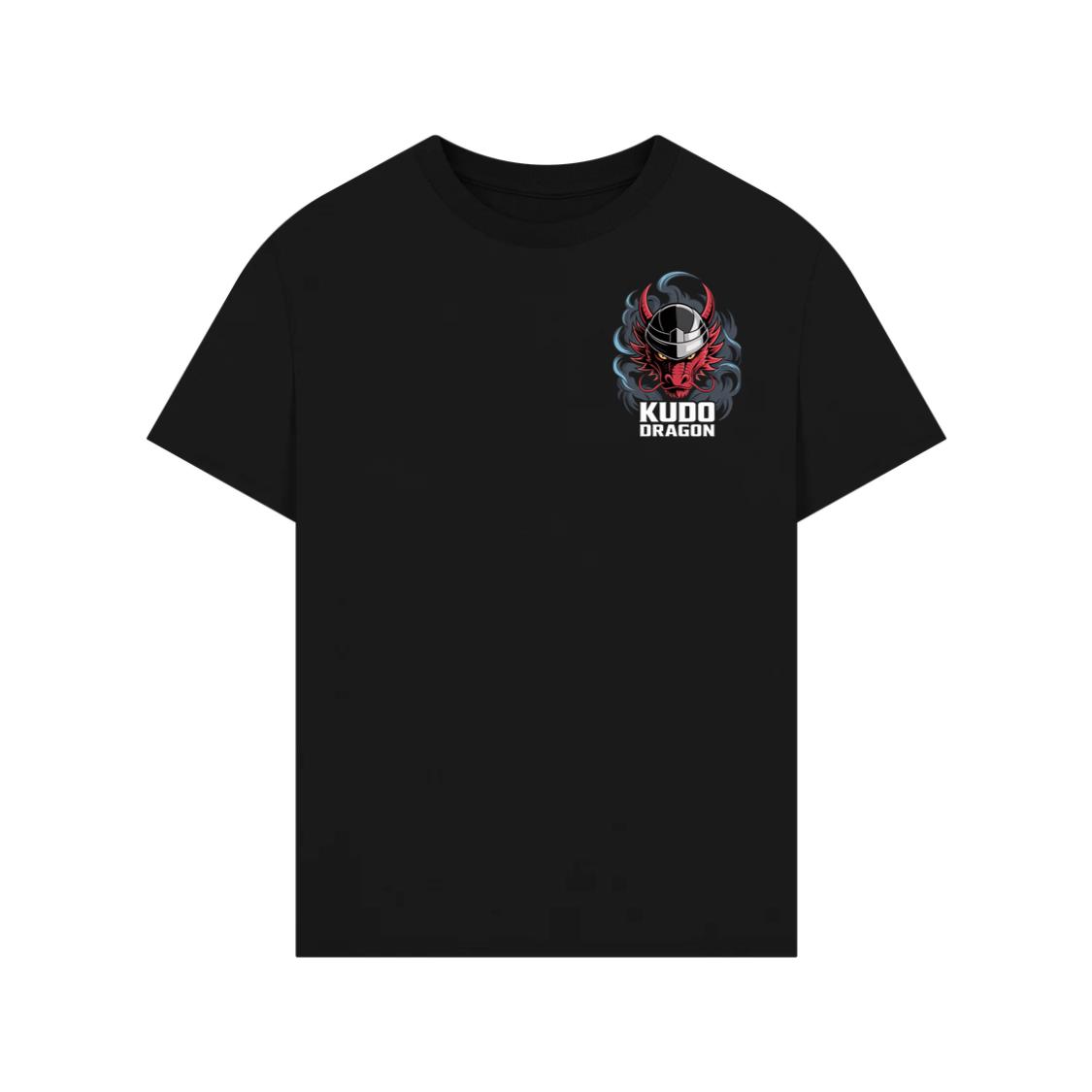 Kudo Dragon Red Masked Warrior with Flames Illustration T-Shirt