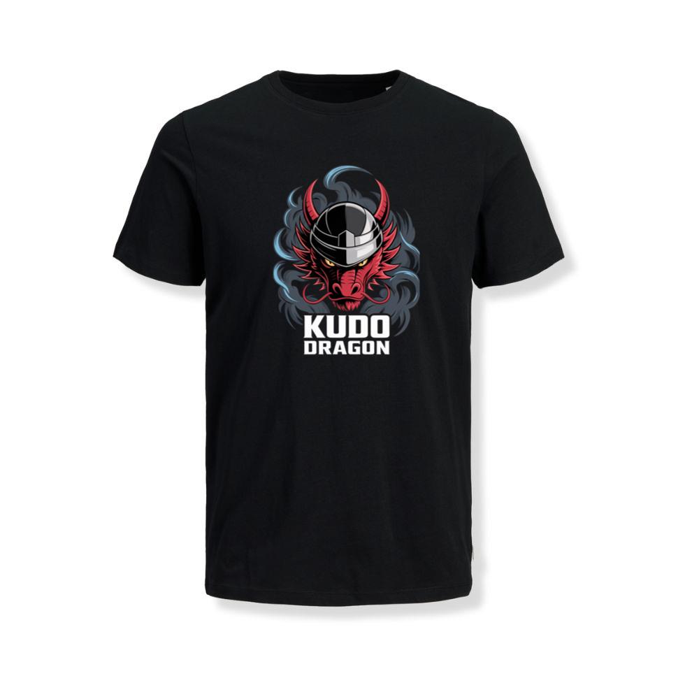 Kudo Dragon Red Masked Warrior with Flames Illustration T-Shirt