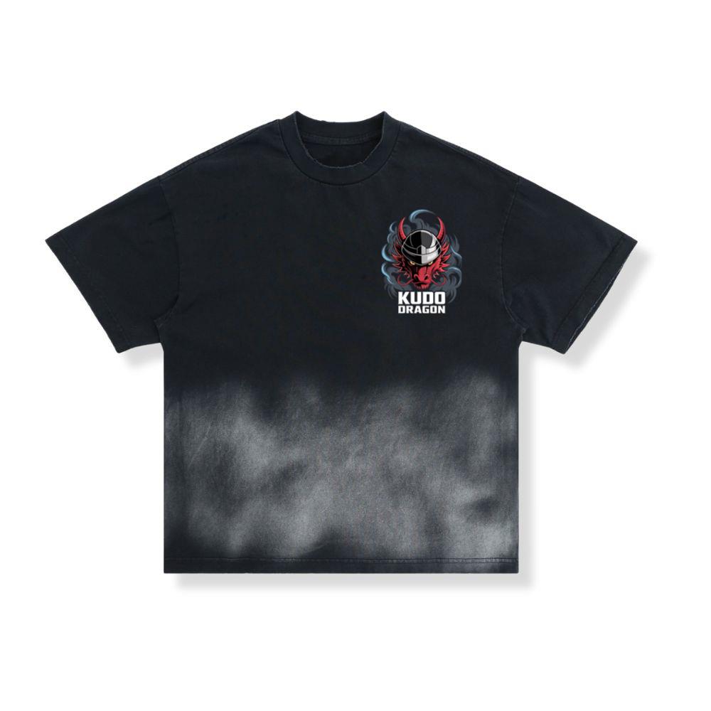 Kudo Dragon Red Masked Warrior with Flames Illustration T-Shirt