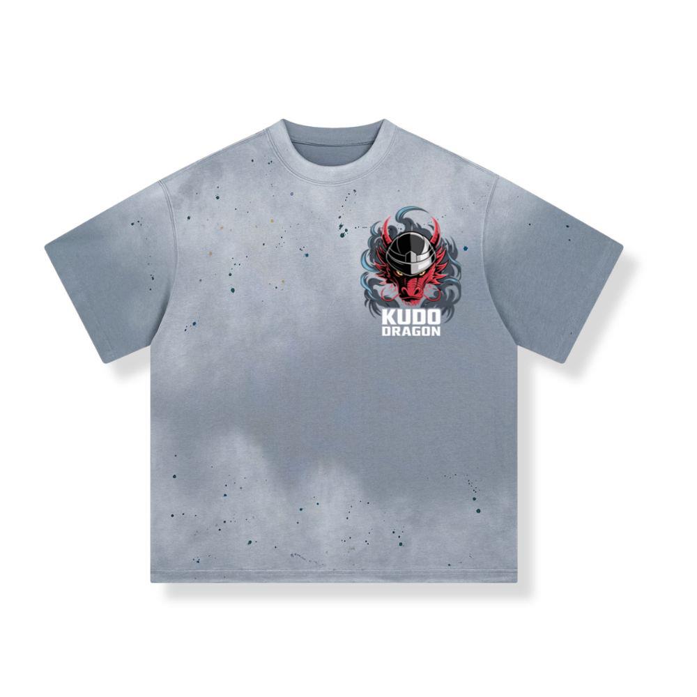 Kudo Dragon Red Masked Warrior with Flames Illustration T-Shirt