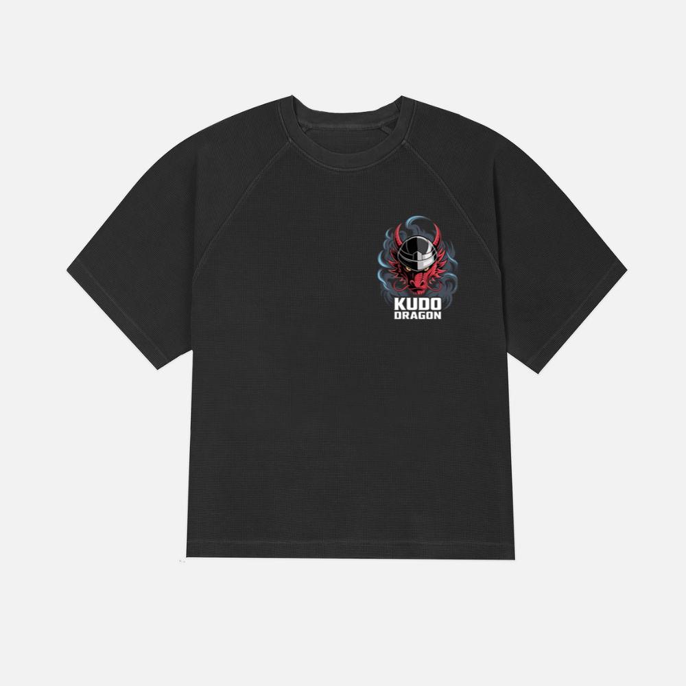 Kudo Dragon Red Masked Warrior with Flames Illustration T-Shirt