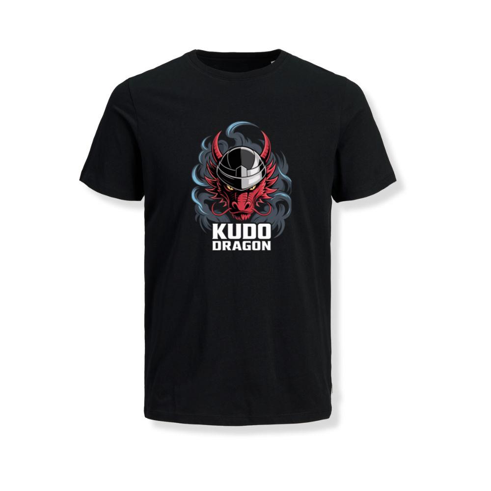 Kudo Dragon Red Masked Warrior with Flames Illustration T-Shirts