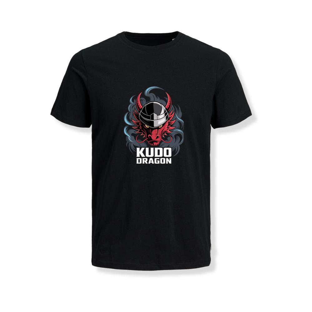 Kudo Dragon Red Masked Warrior with Flames Illustration T-Shirts