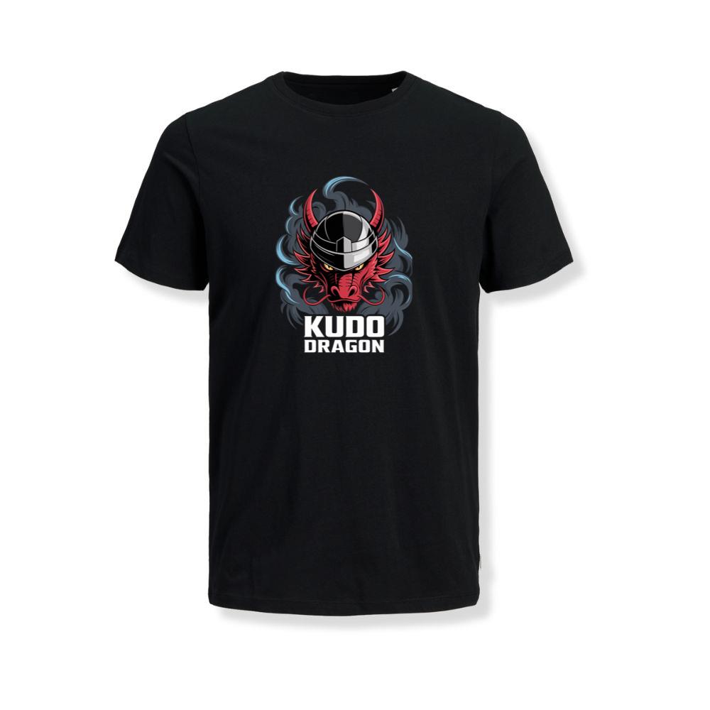 Kudo Dragon Red Masked Warrior with Flames Illustration T-Shirts