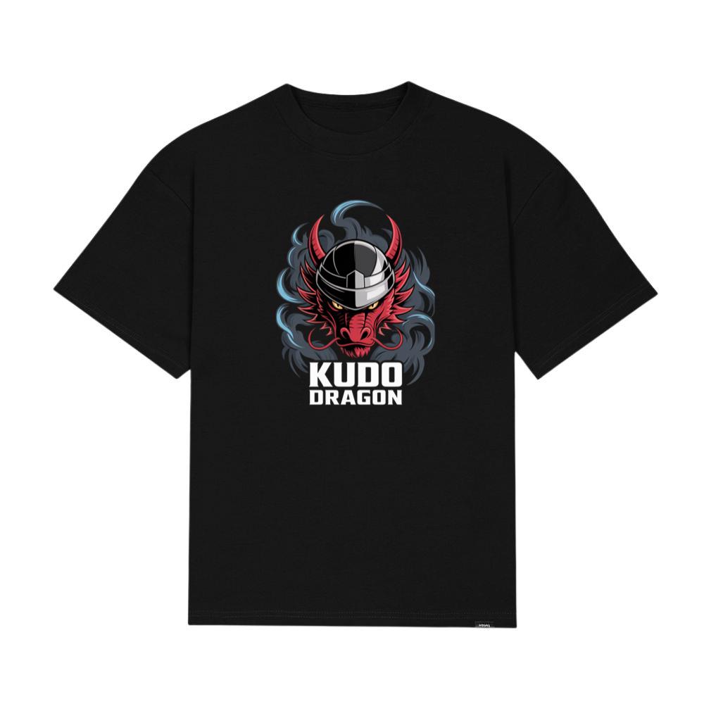 Kudo Dragon Red Masked Warrior with Flames Illustration T-Shirts