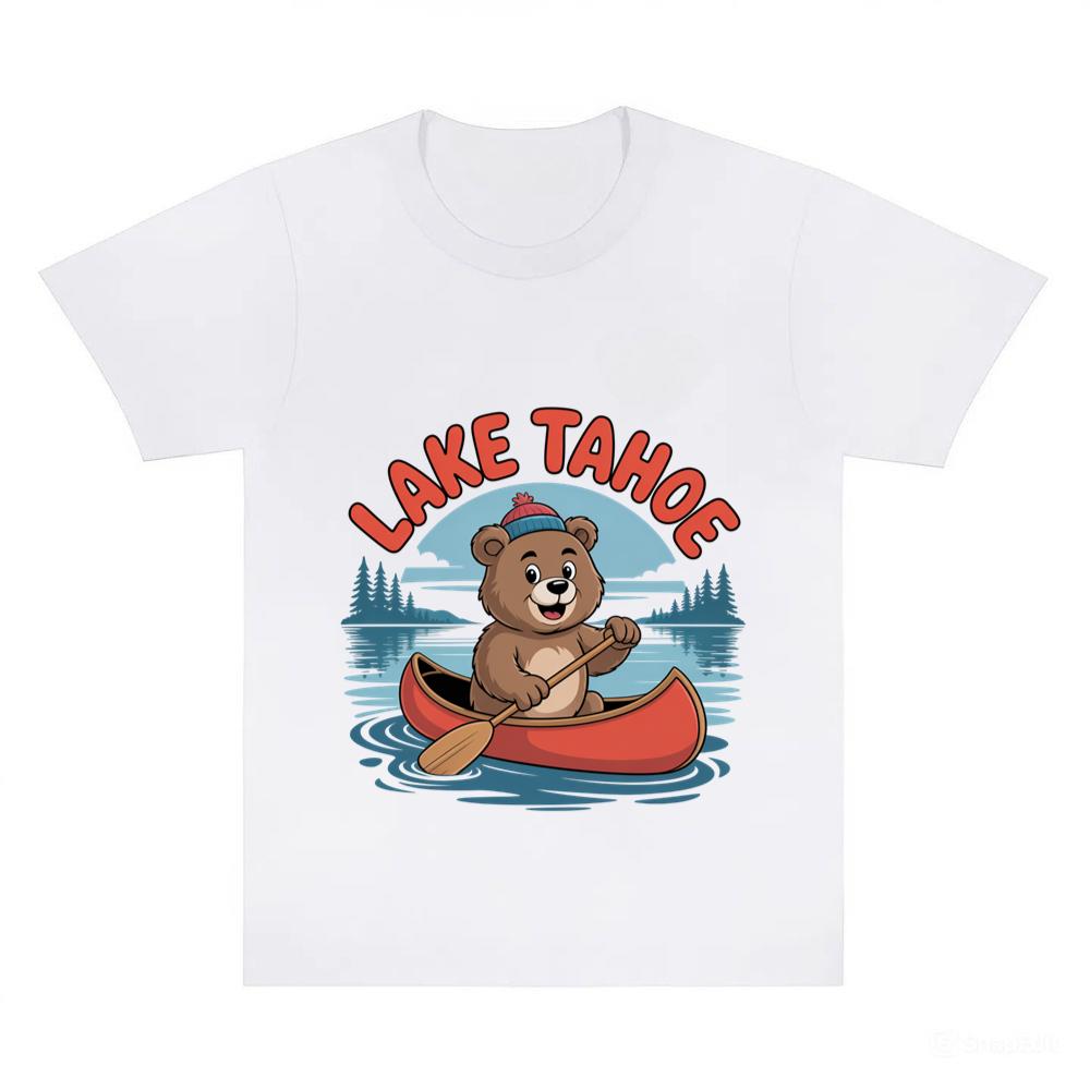 Lake Tahoe Bear Paddling Canoe Adventure Scene T-Shirt