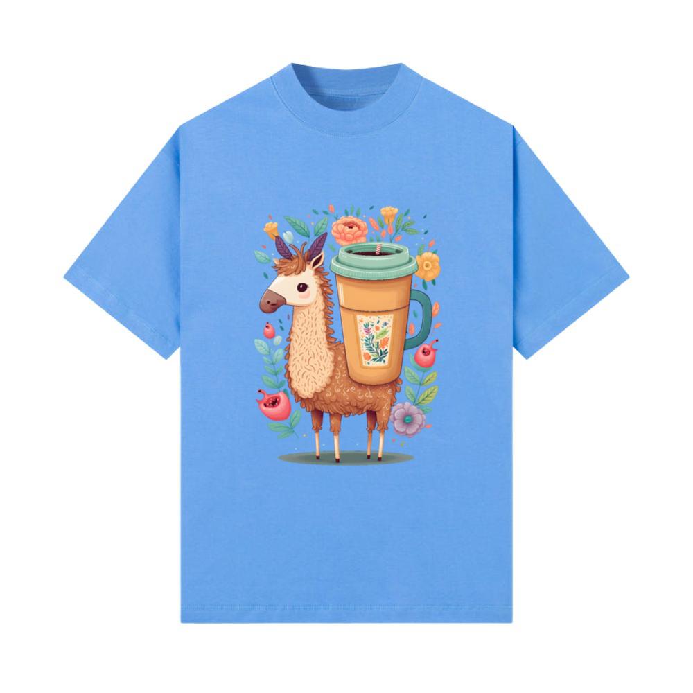 Lama & Coffee Kawaii Anime Floral T-Shirt