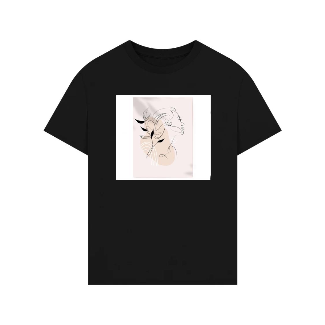 Leaf and Face Line Art T-Shirt
