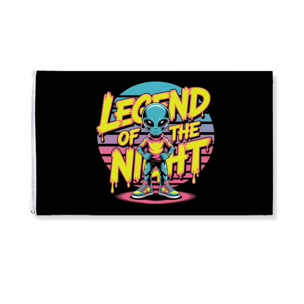 Legend of the Night Alien Retro Neon Graphic Flag