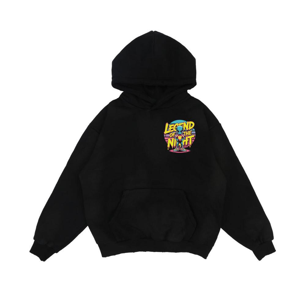 Legend of the Night Alien Retro Neon Graphic Hoodie