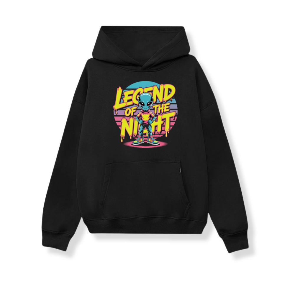 Legend of the Night Alien Retro Neon Graphic Hoodie
