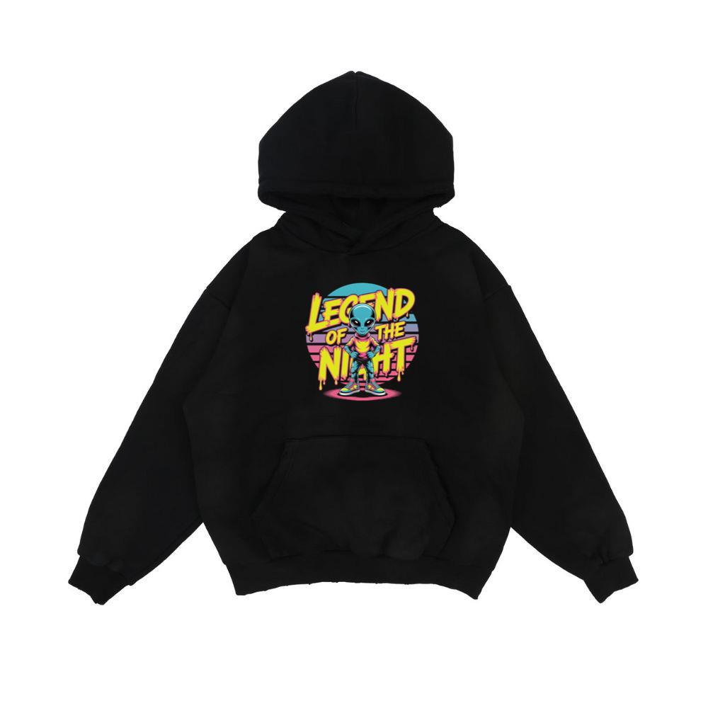 Legend of the Night Alien Retro Neon Graphic Hoodie
