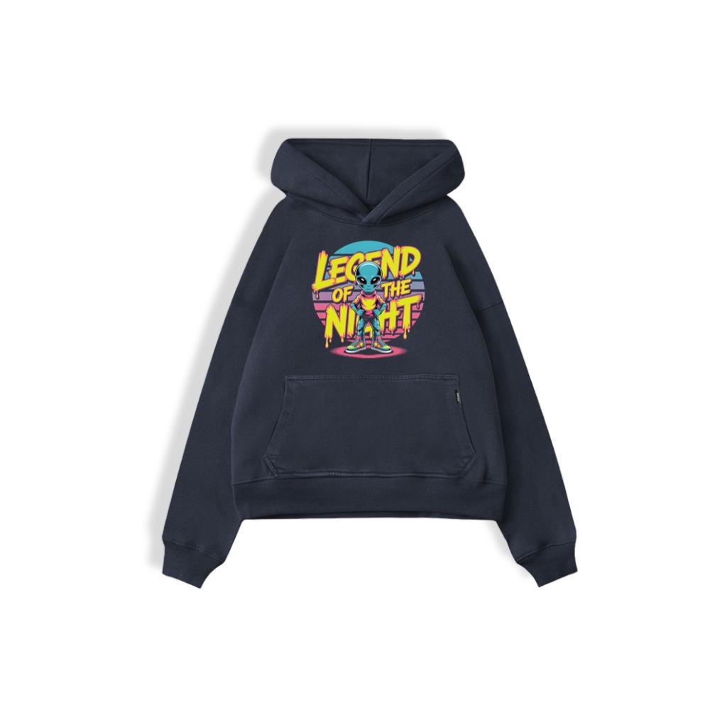 Legend of the Night Alien Retro Neon Graphic Hoodie - Image 2