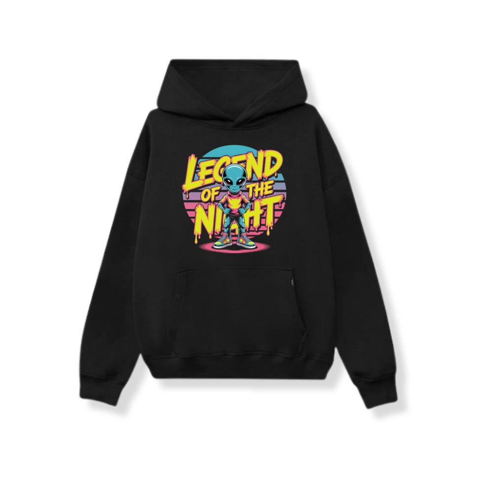 Legend of the Night Alien Retro Neon Graphic Hoodie