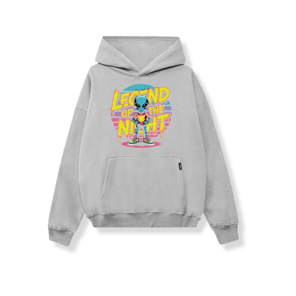 Legend of the Night Alien Retro Neon Graphic Hoodie - Image 3