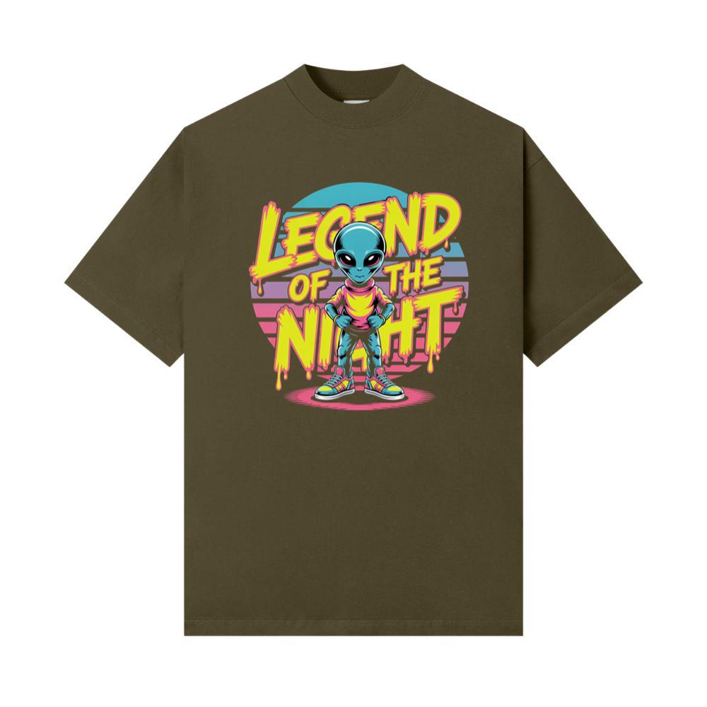 Legend of the Night Alien Retro Neon Graphic T-Shirt - Image 2