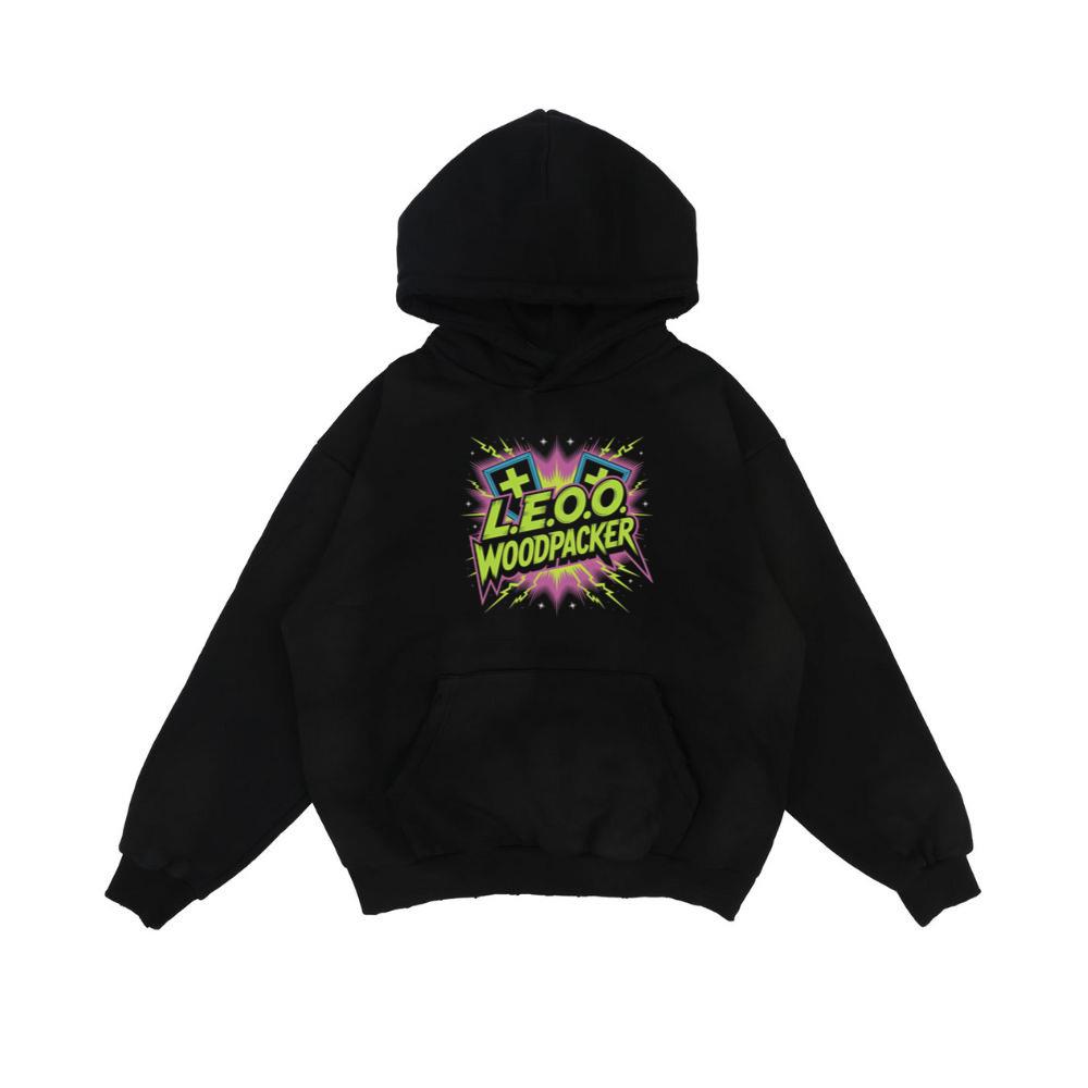 LEOO Woodpacker Retro Neon Text Design Hoodie