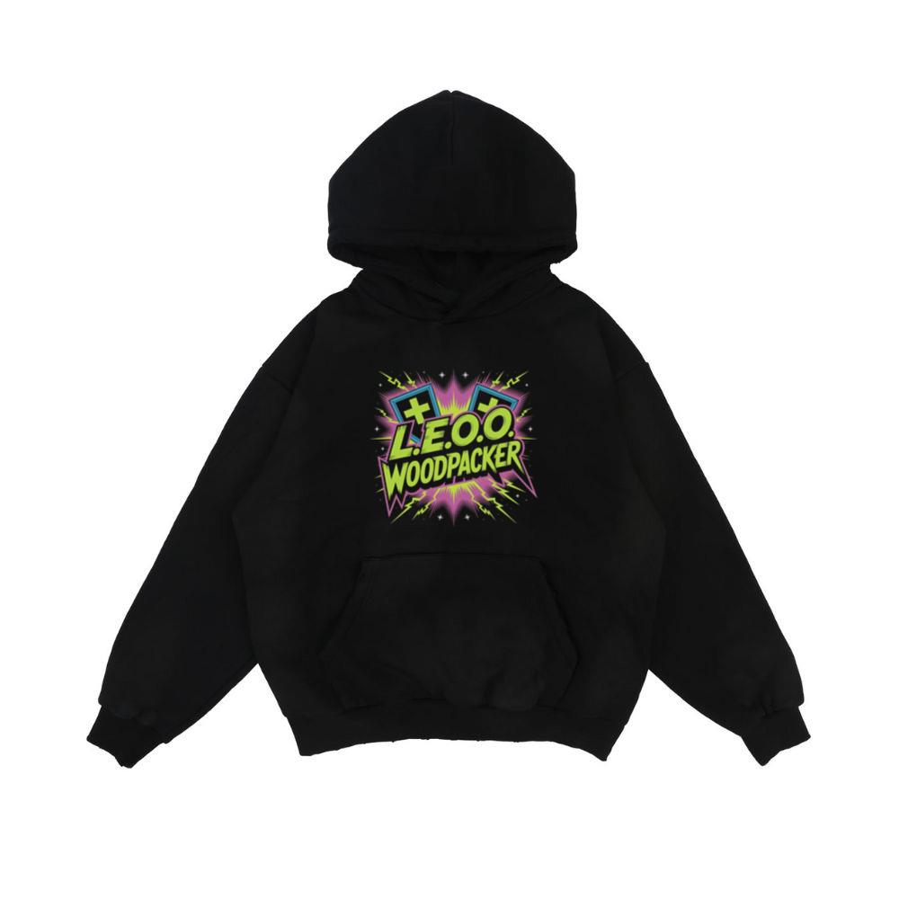 LEOO Woodpacker Retro Neon Text Design Hoodie