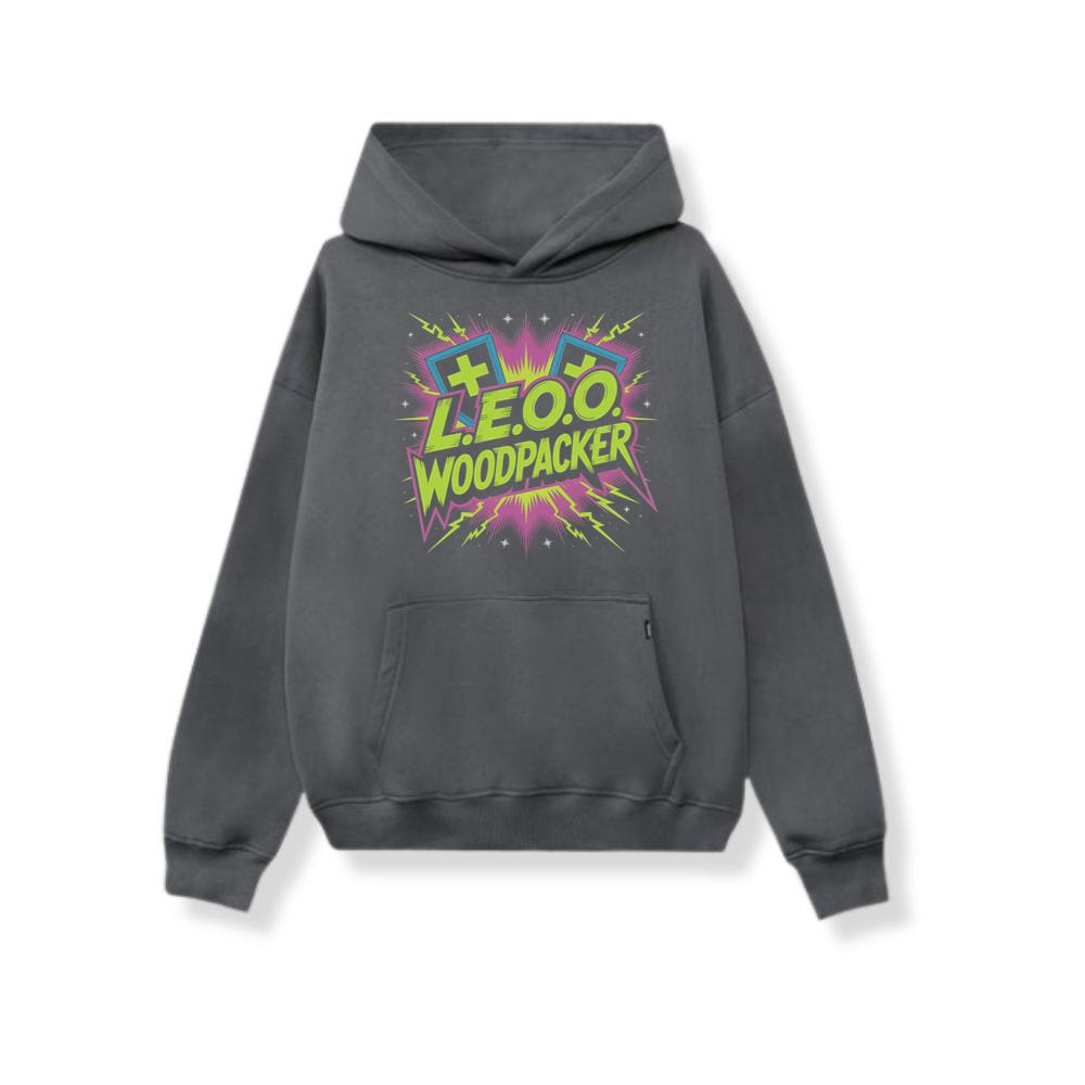 LEOO Woodpacker Retro Neon Text Design Hoodie Somoslasia