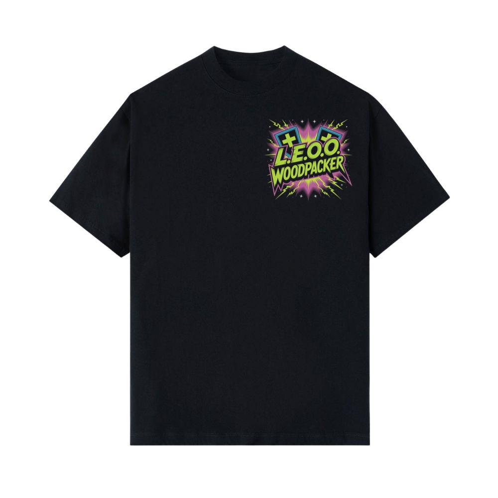 LEOO Woodpacker Retro Neon Text Design T-Shirt