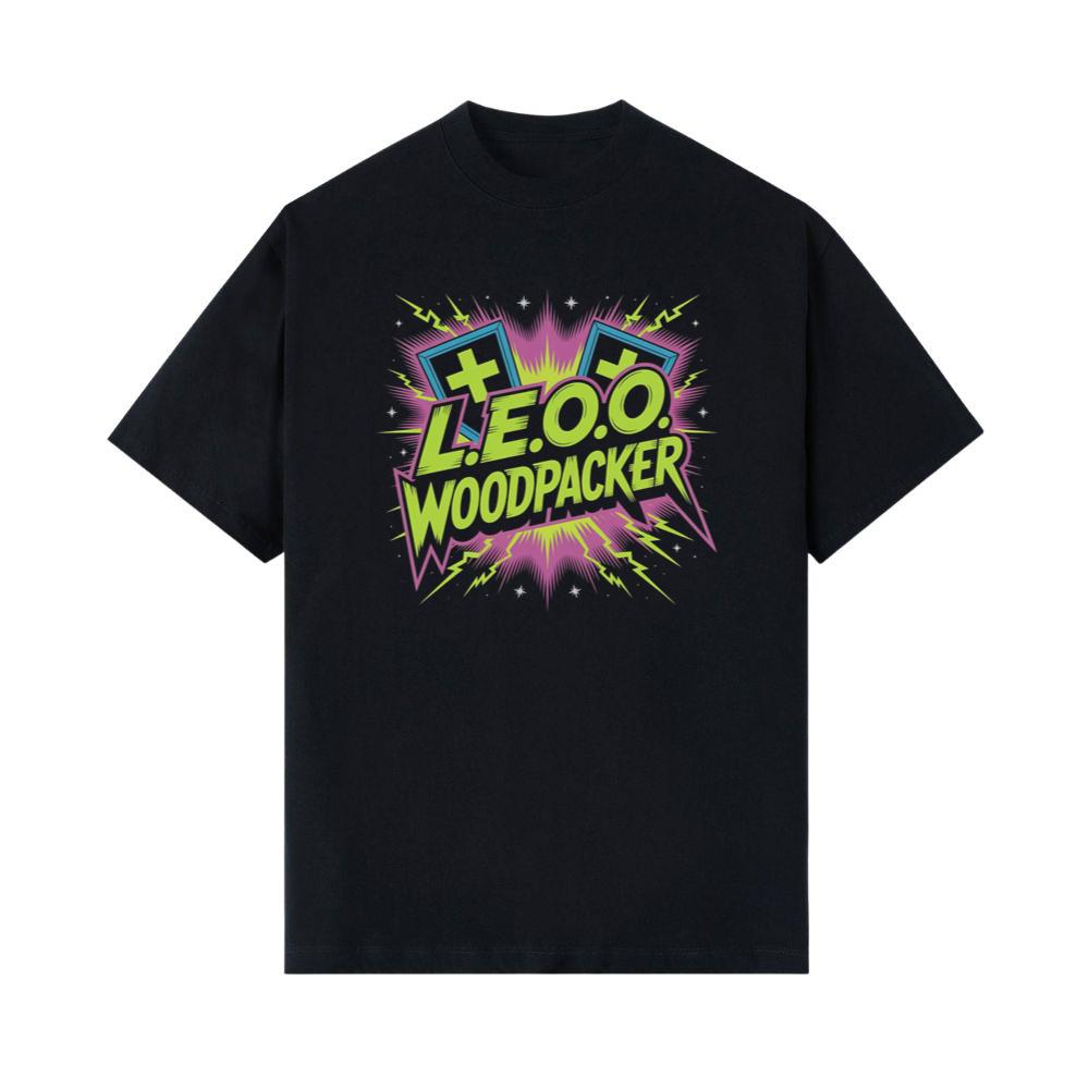 LEOO Woodpacker Retro Neon Text Design T-Shirt