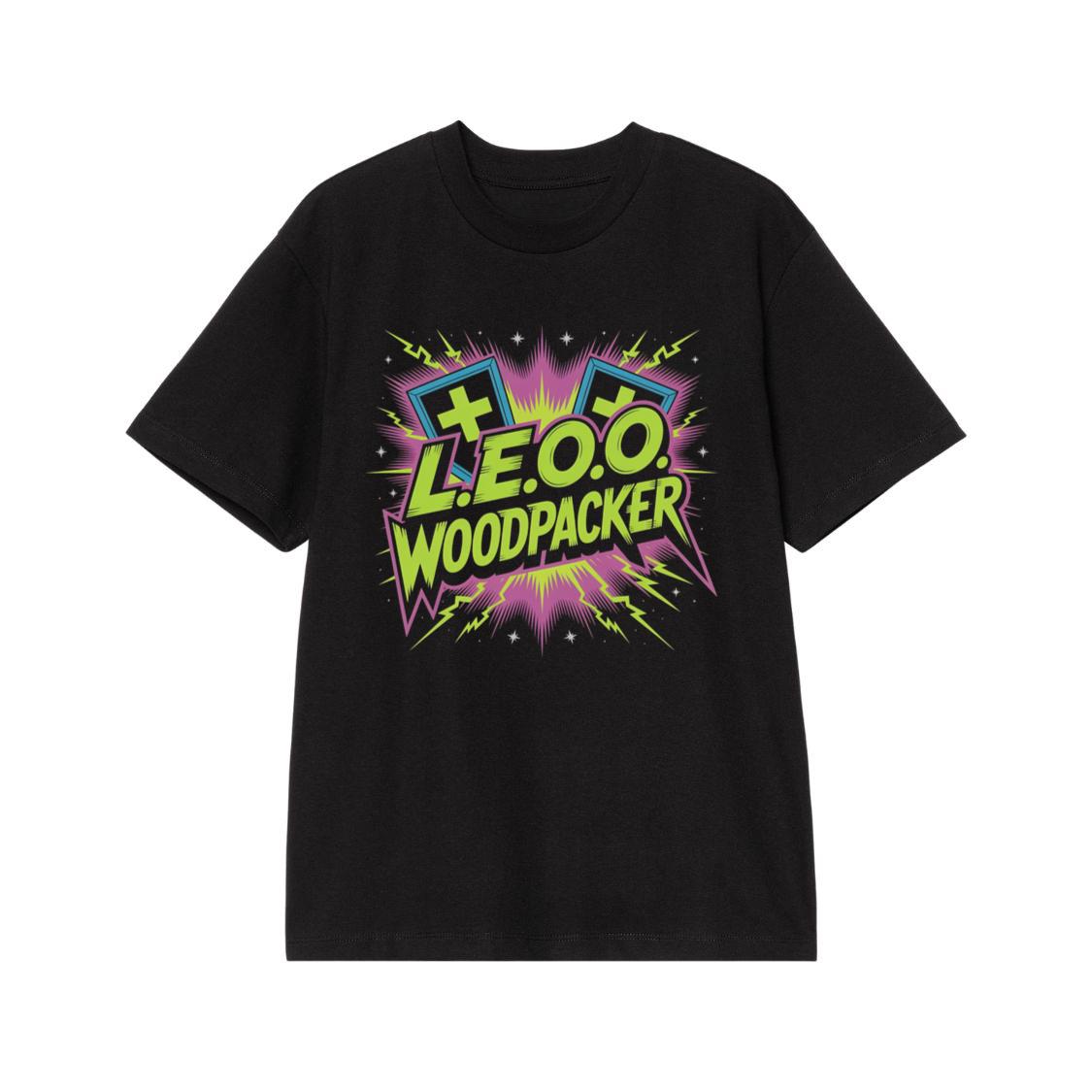 LEOO Woodpacker Retro Neon Text Design T-Shirt