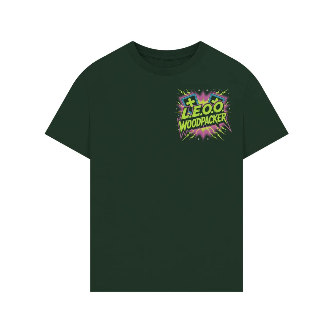 LEOO Woodpacker Retro Neon Text Design T-Shirt - Image 2