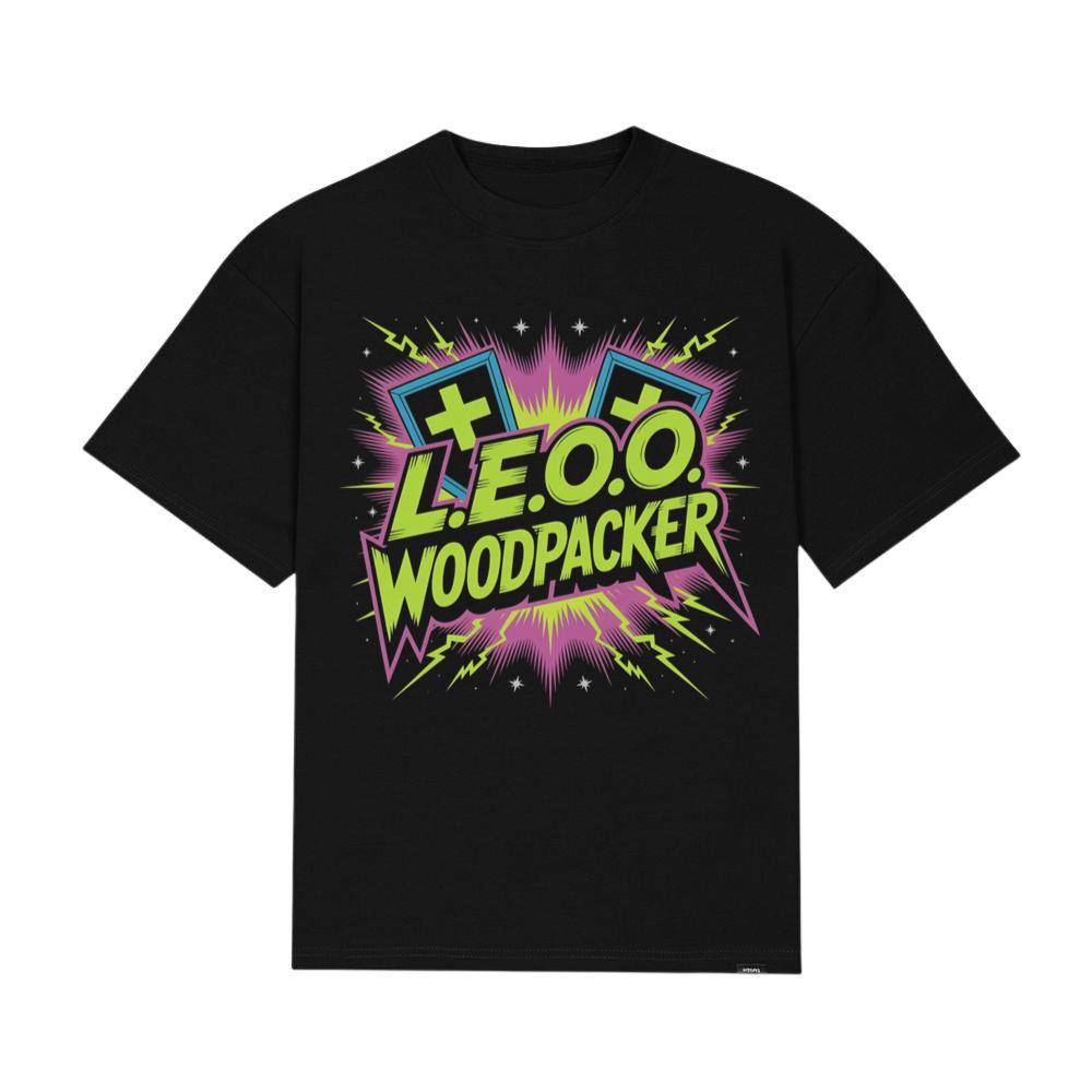 LEOO Woodpacker Retro Neon Text Design T-Shirt
