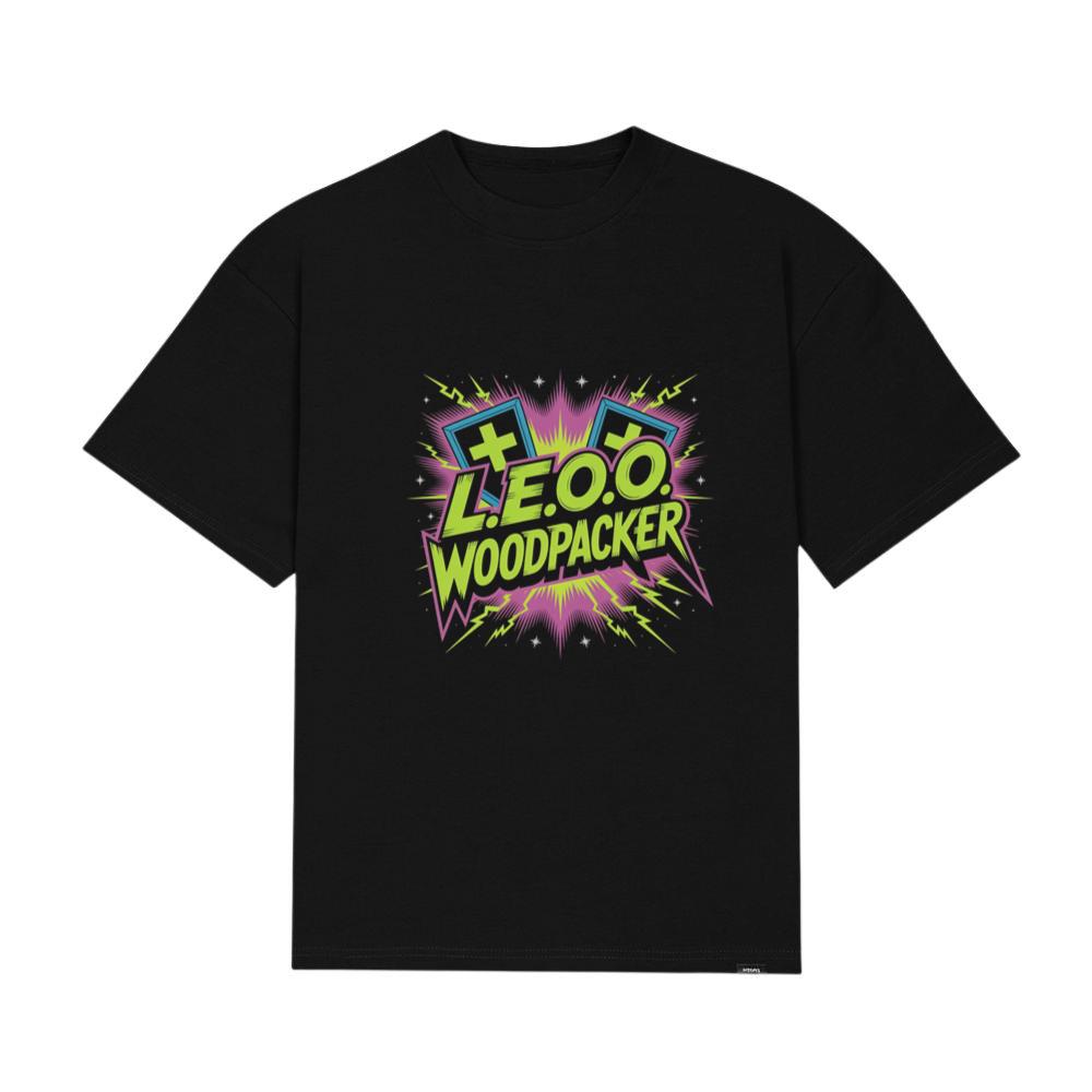 LEOO Woodpacker Retro Neon Text Design T-Shirt