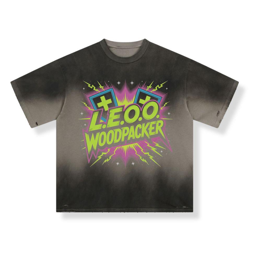 LEOO Woodpacker Retro Neon Text Design T-Shirt - Image 3