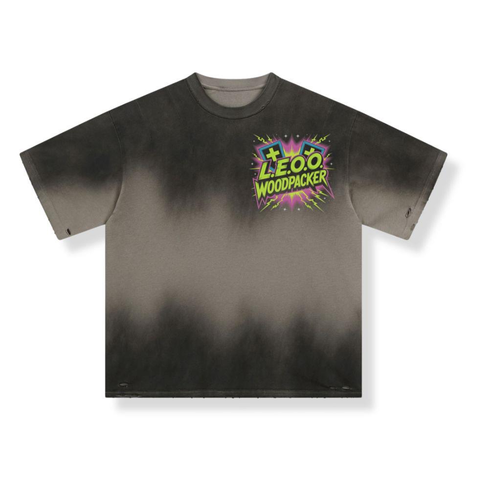 LEOO Woodpacker Retro Neon Text Design T-Shirt