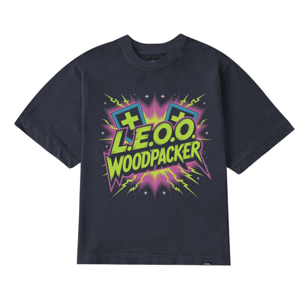 LEOO Woodpacker Retro Neon Text Design T-Shirt - Image 2