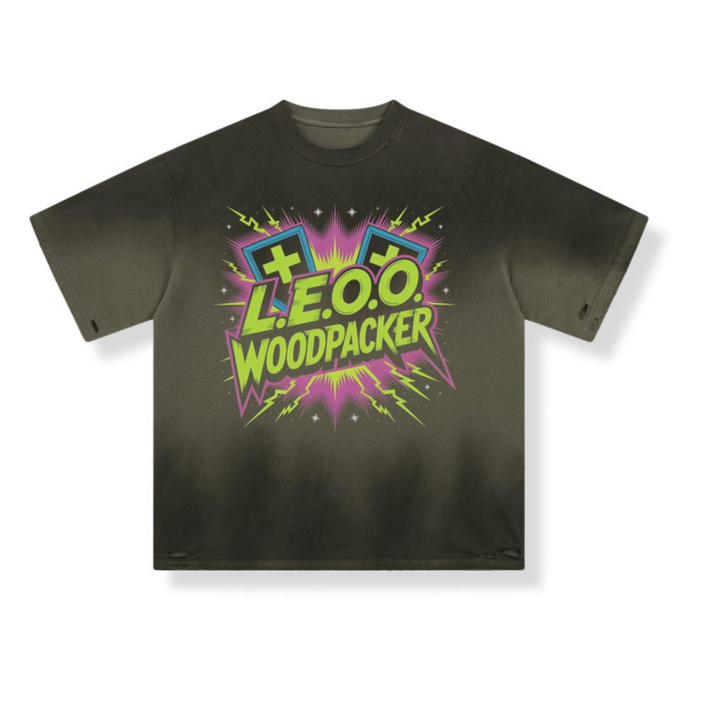 LEOO Woodpacker Retro Neon Text Design T-Shirt - Image 2