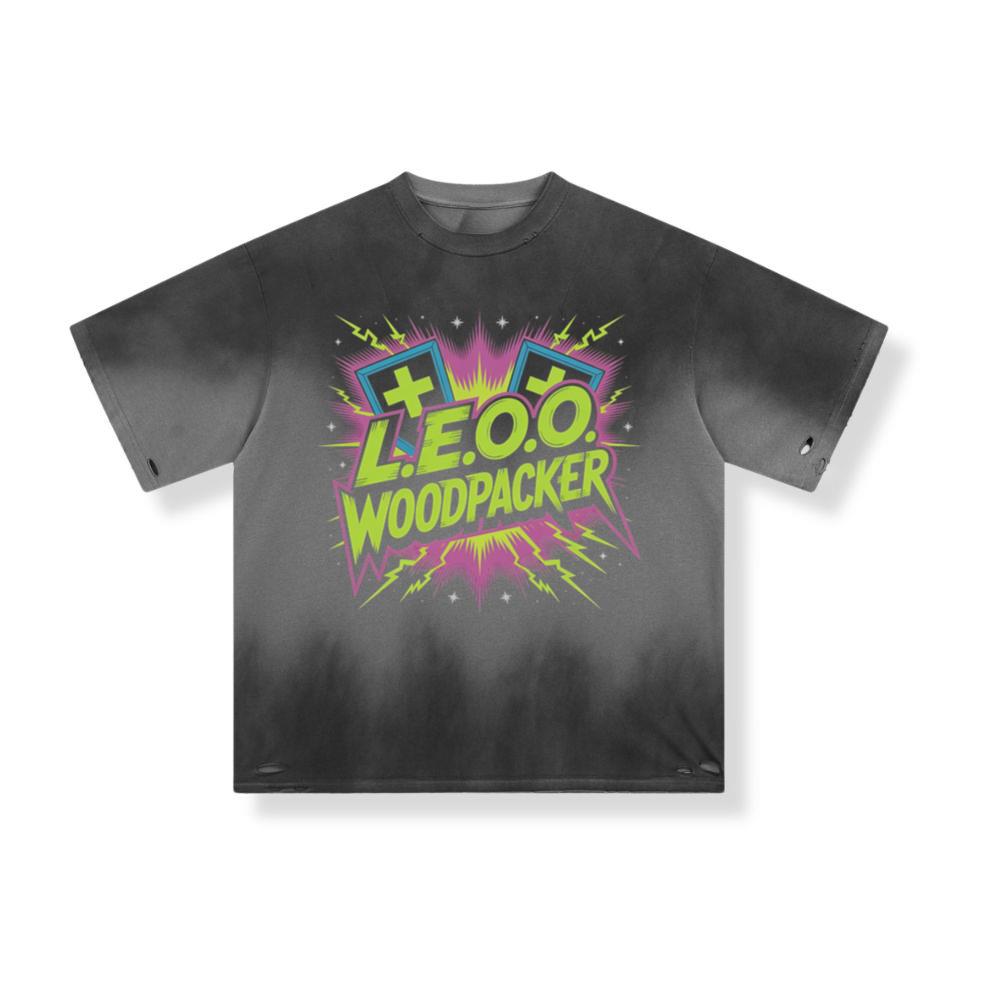 LEOO Woodpacker Retro Neon Text Design T-Shirt