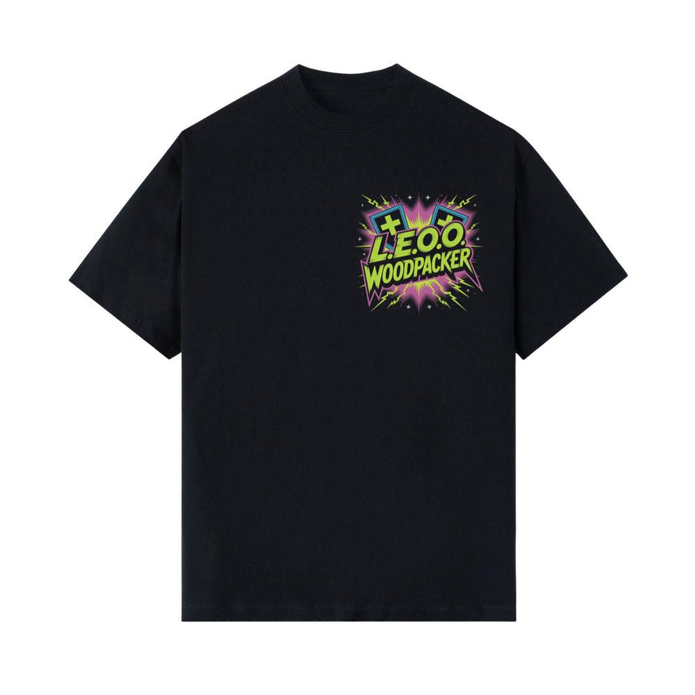 LEOO Woodpacker Retro Neon Text Design T-Shirts