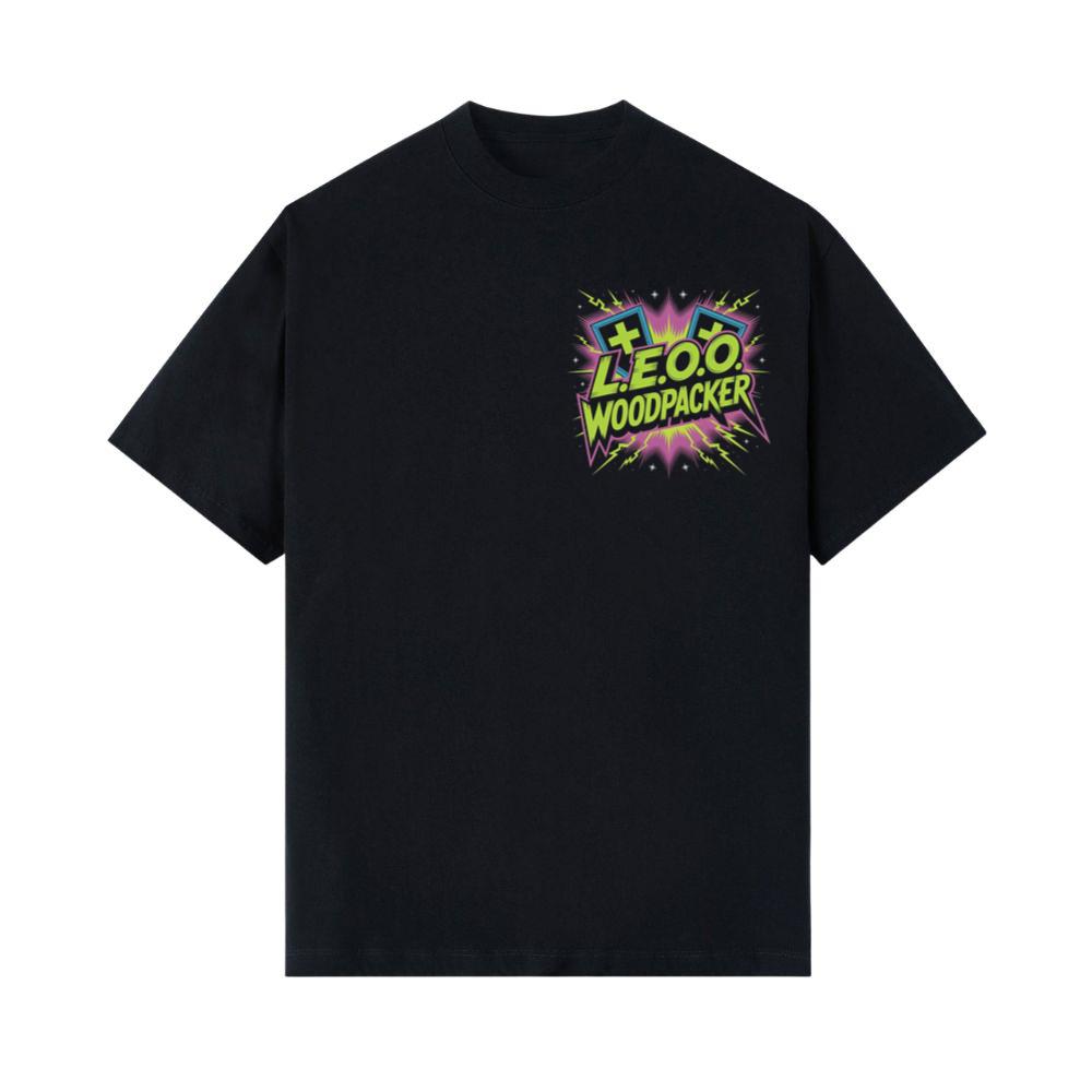 LEOO Woodpacker Retro Neon Text Design T-Shirts