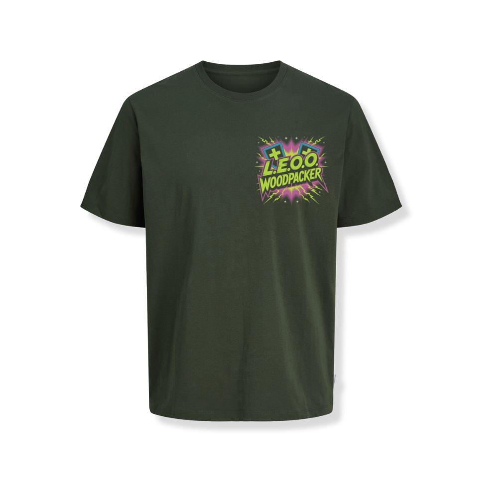 LEOO Woodpacker Retro Neon Text Design T-Shirts