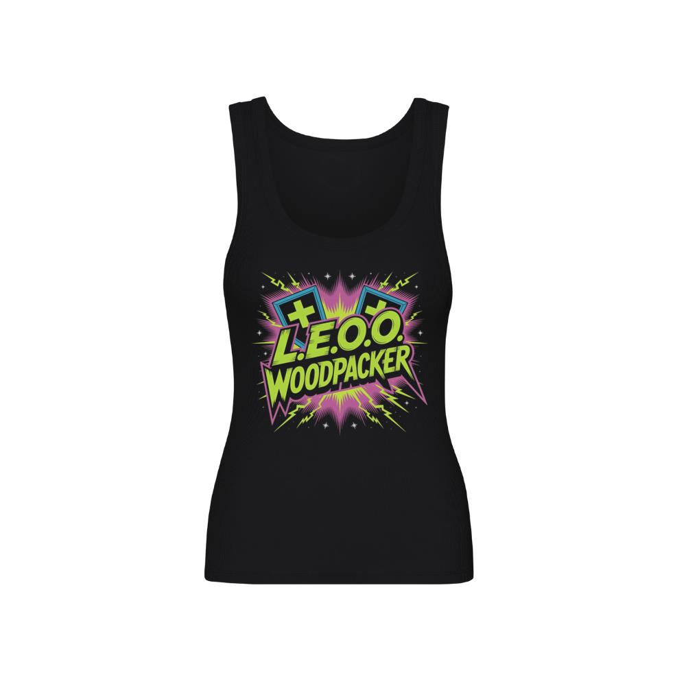 LEOO Woodpacker Retro Neon Text Design Tank Top