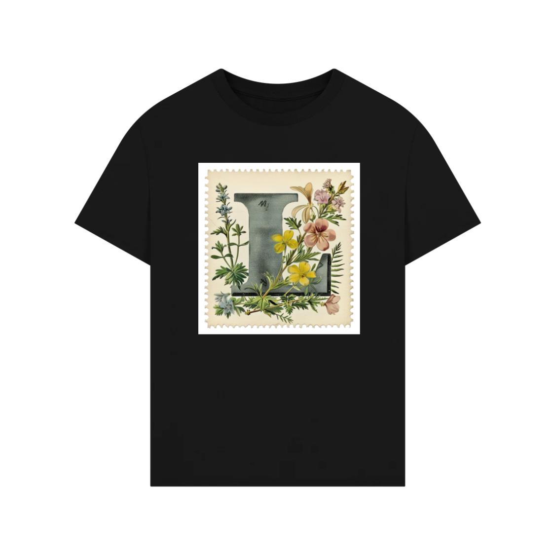 Letter L Floral Stamp T-Shirt