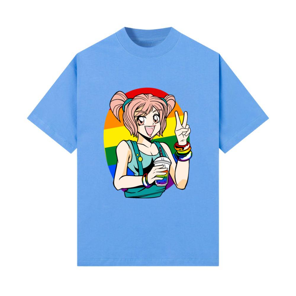 LGBT Kawaii Anime Girl Boba Tea Rainbow Pride Colo T-Shirt
