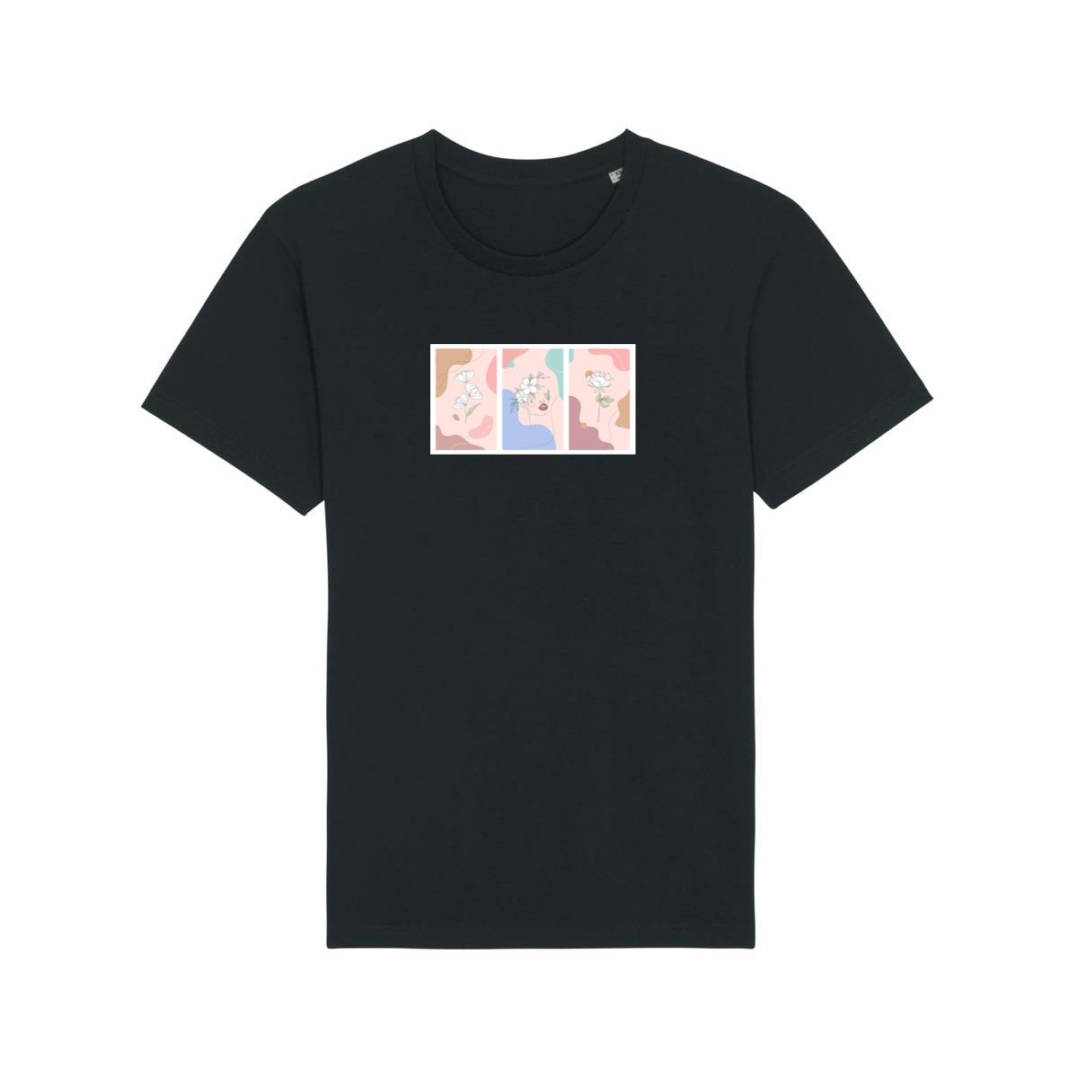 Line Art Flowers and Face Triptych T-Shirts