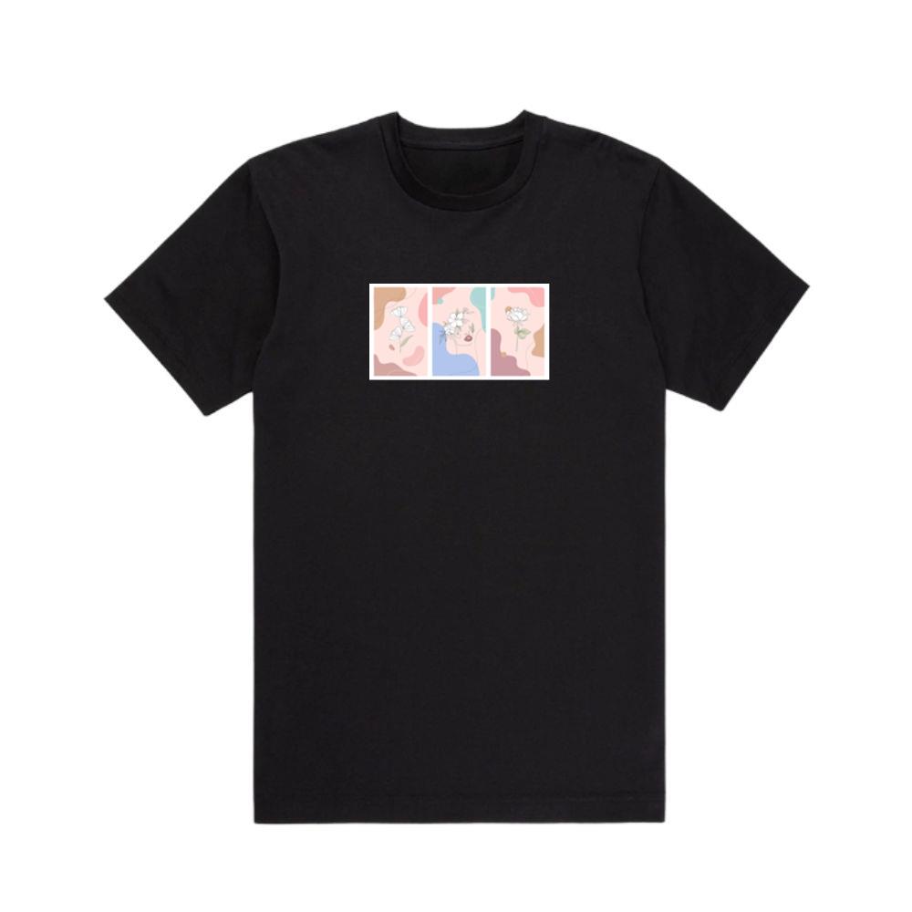 Line Art Flowers and Face Triptych T-Shirts
