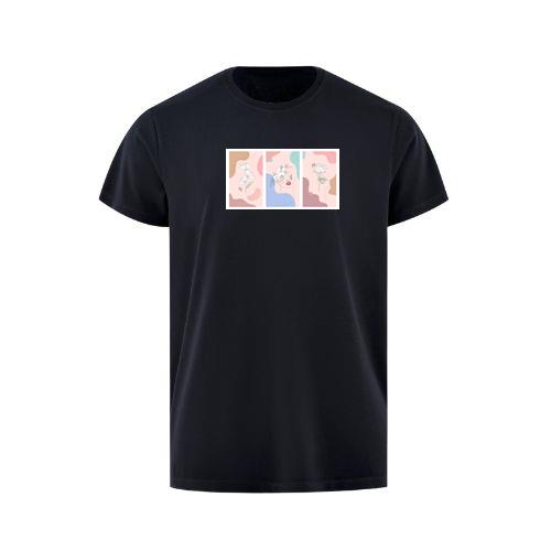 Line Art Flowers and Face Triptych T-Shirts
