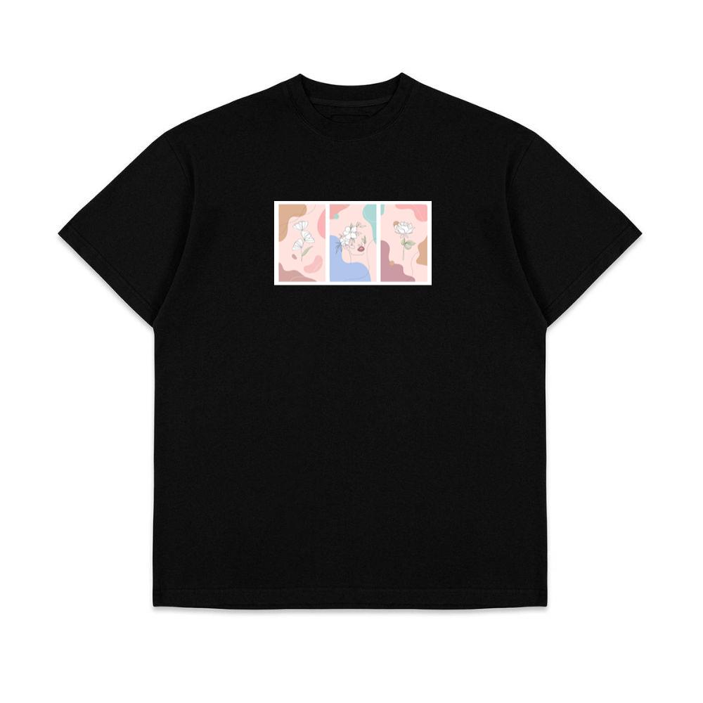Line Art Flowers and Face Triptych T-Shirts