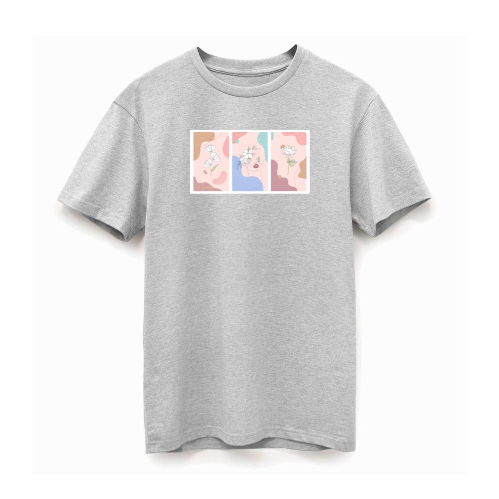 Line Art Flowers and Face Triptych T-Shirts